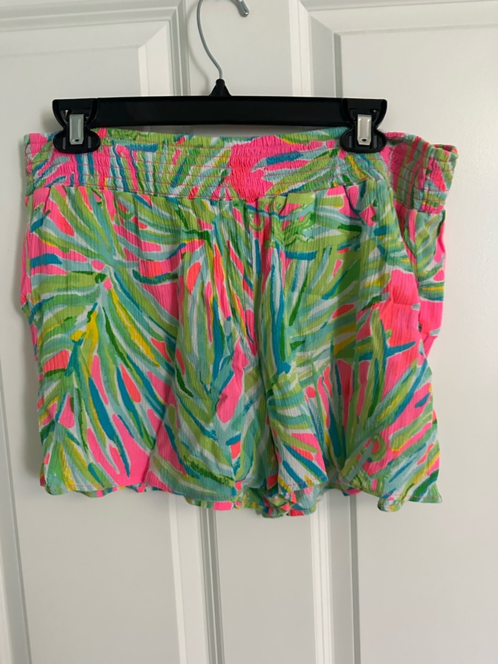 Lilly Pulitzer Neon Palm Print High-Waist Shorts - Pink, Green & Blue